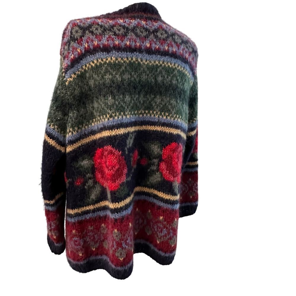 Vintage Ladies Cardigan Button Down Mohair Sweater Roses Size XL Vtg Cottagecore - Picture 2 of 7